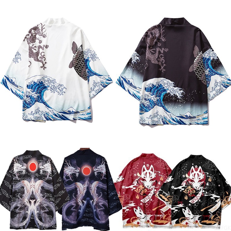 Sewing V - Estilo chinês harajuku haori impresso capa
