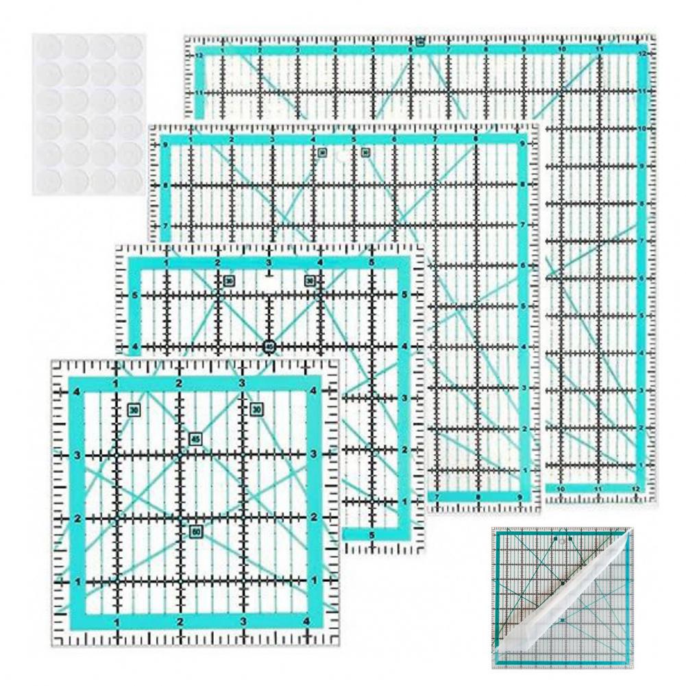 Quilting Ruler Square - Régua acolchoada acrílica com anéis, 4