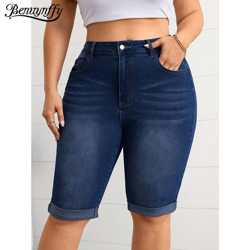 Sewing Hemming - Calça Jeans Feminina Benuynffy Plus Size
