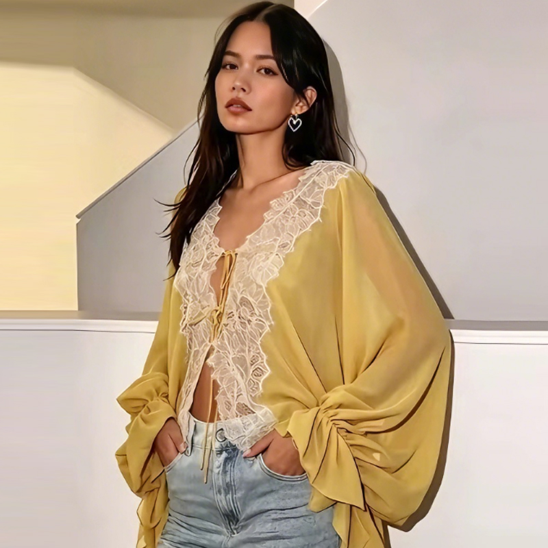 HXAO Blusa feminina de chiffon - Sewing V avaliação e preço