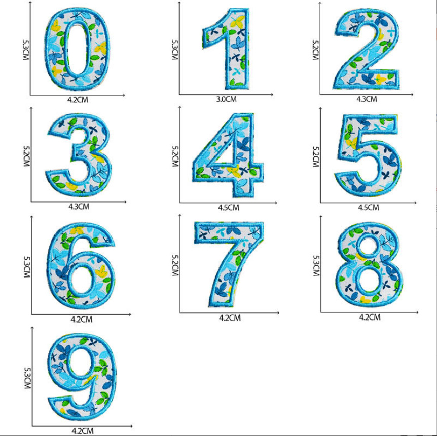 10 pçs cor azul número alfabet - Sewing Id avaliação e preço